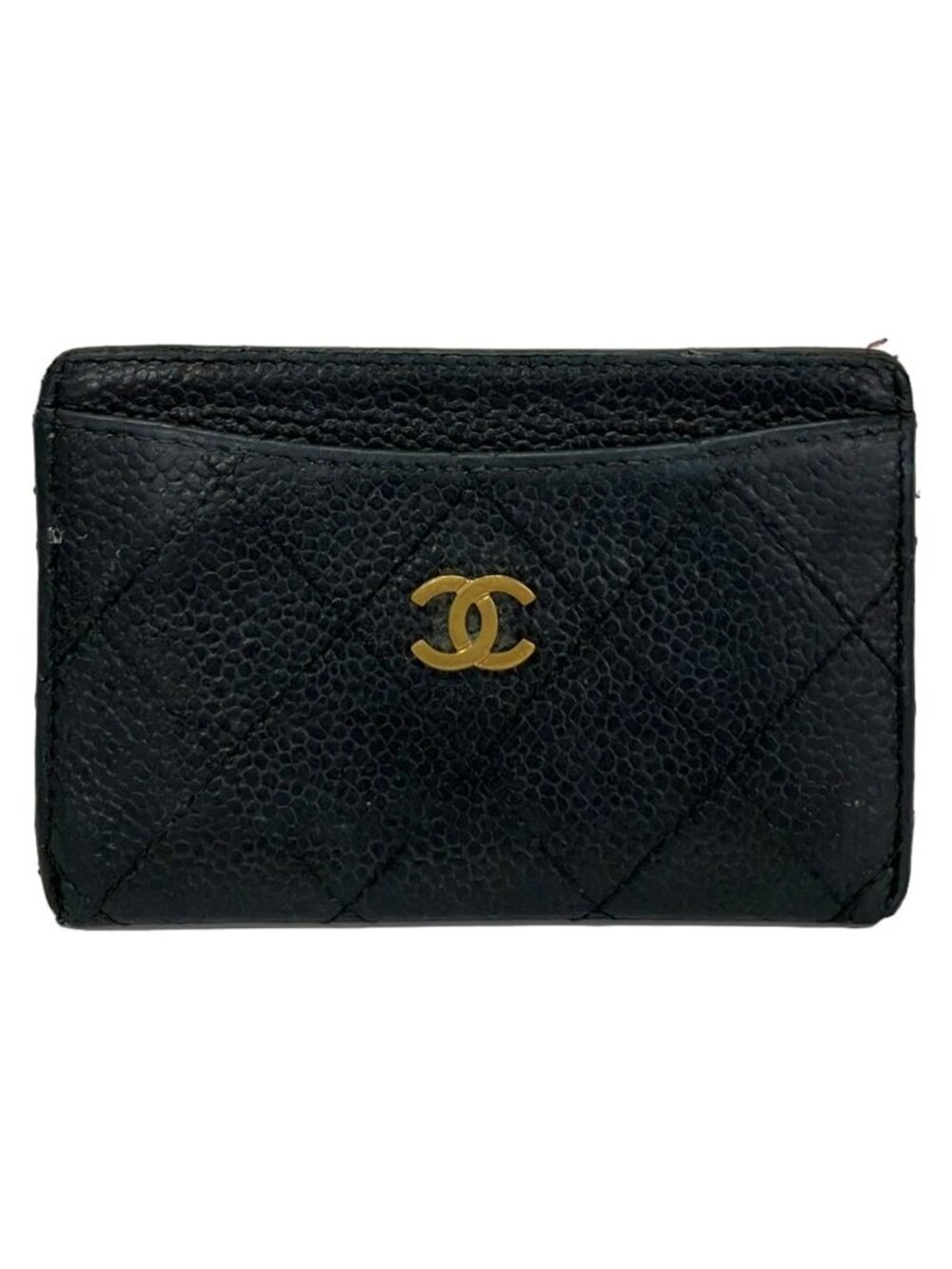 Chanel Card Case Quilted Black CC Logo Gold